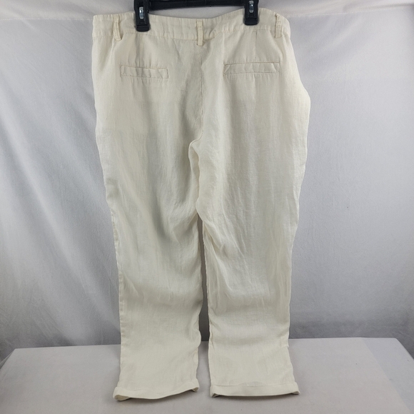Benetton pure linen front pleat straight leg cropped pant Size 12 EUR 48 - Picture 4 of 7